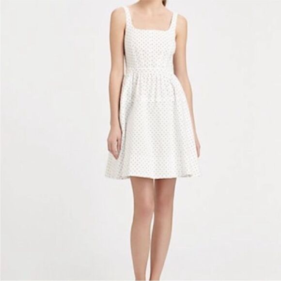 Marc Jacobs Dotty Polka Dot Flare Cotton Chambray Dress White & Black Size 10 - Picture 1 of 7